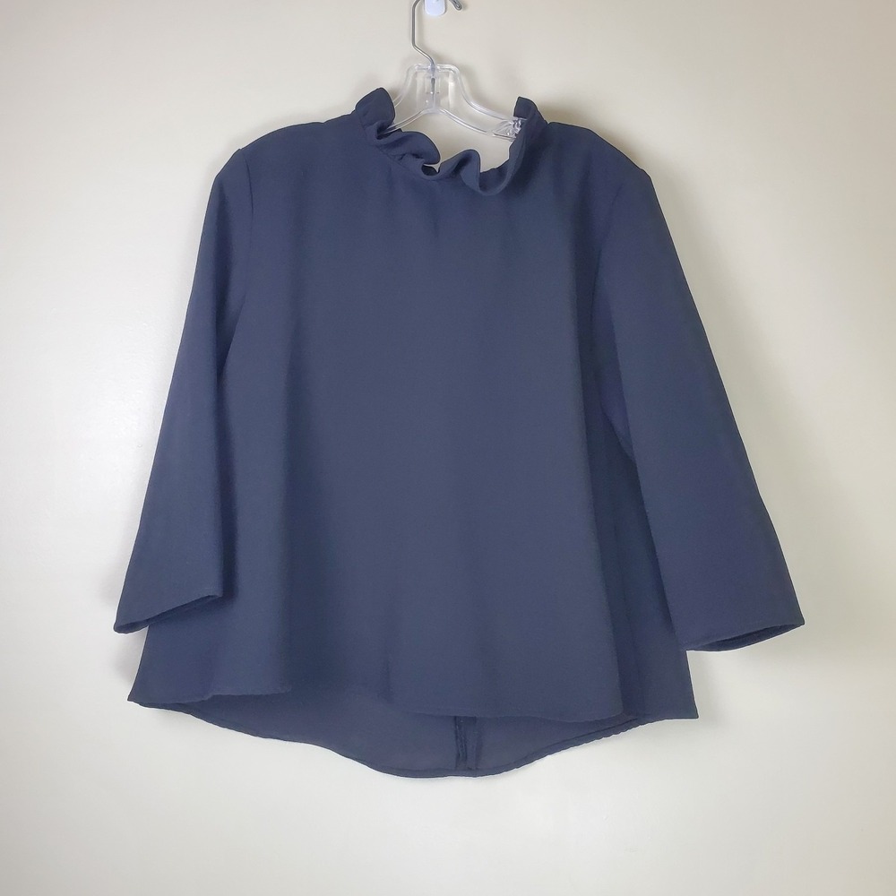 Tuckernuck Pomander Place Faye Blouse Black Swing Top Large Tie Ruffle Collar